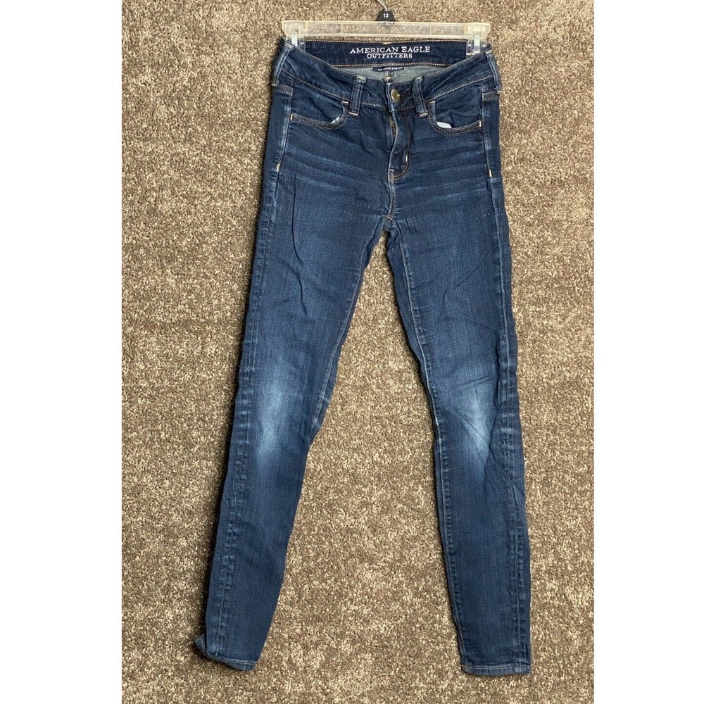 American Eagle Super Super Stretch Skinny Jeans Dark Wash Womens 2 Regular Blue